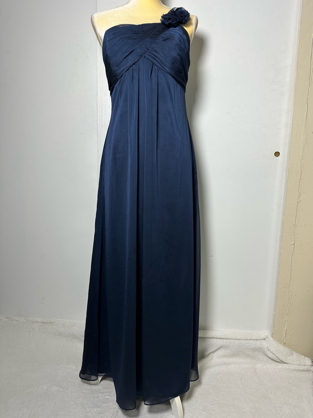 Belsoie One-Shoulder Navy Blue Evening Gown -Formal Maxi Dress - Tag 12 (like S)